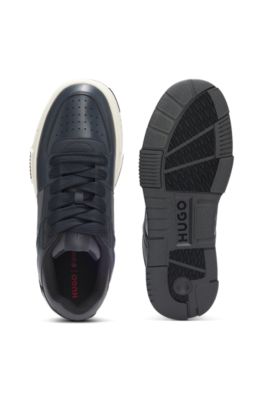 Lace-up trainers with patent trims, Dark Blue