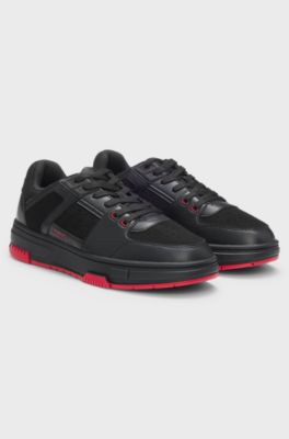 Sneakers in mesh e similpelle, Nero