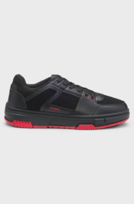 Sneakers in mesh e similpelle, Nero