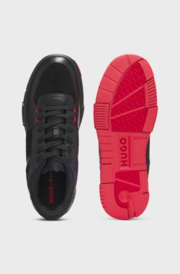 Sneakers in mesh e similpelle, Nero
