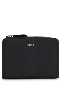 Portefeuille en cuir grainé avec lettres logo métalliques, Noir