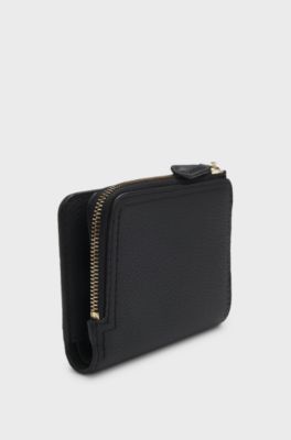 Grained-leather wallet with metallic logo lettering, Black