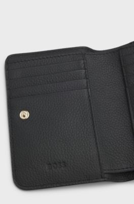 Portafoglio in pelle martellata con scritta del logo metallizzata, Nero