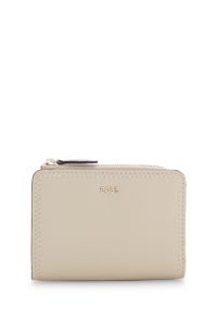 Portefeuille en cuir grain&eacute; avec lettres logo m&eacute;talliques, Beige clair