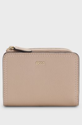 Grained-leather wallet with metallic logo lettering, light pink