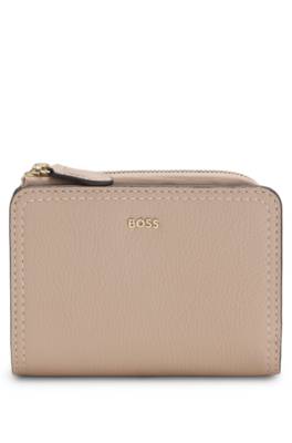 Grained-leather wallet with metallic logo lettering 1