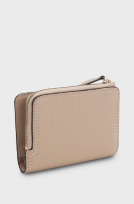 Grained-leather wallet with metallic logo lettering, light pink