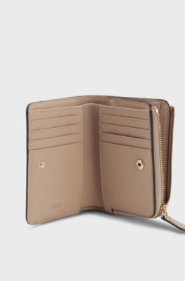 Grained-leather wallet with metallic logo lettering, light pink