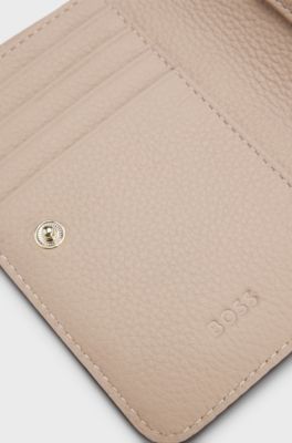 Grained-leather wallet with metallic logo lettering, light pink