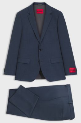 Two-piece slim-fit suit in stretch birdseye, Dark Blue