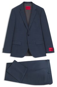Two-piece slim-fit suit in stretch birdseye, Dark Blue