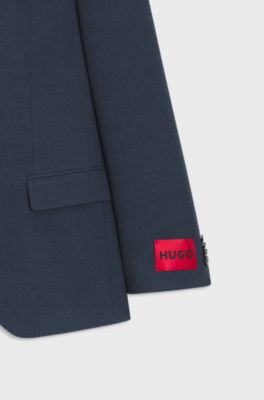 Slim fit jakkes&aelig;t i to dele i birdseye-stof med str&aelig;k, M&oslash;rkebl&aring;