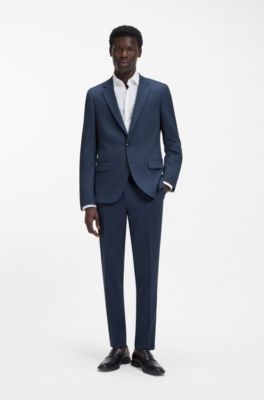 Slim fit jakkes&aelig;t i to dele i birdseye-stof med str&aelig;k, M&oslash;rkebl&aring;