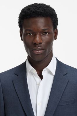 Costume Slim Fit deux pi&egrave;ces en tissu stretch yeux d'oiseau, Bleu fonc&eacute;