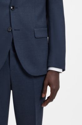 Two-piece slim-fit suit in stretch birdseye, Dark Blue