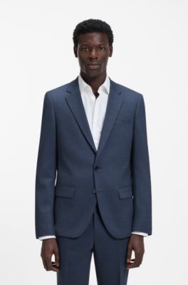 Slim fit jakkes&aelig;t i to dele i birdseye-stof med str&aelig;k, M&oslash;rkebl&aring;