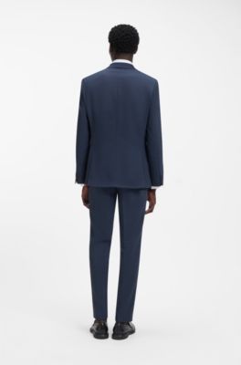 Two-piece slim-fit suit in stretch birdseye, Dark Blue