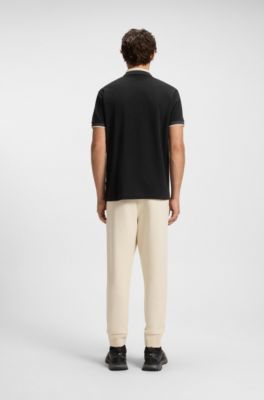 Cotton-piqu&eacute; polo shirt with zip placket, Black