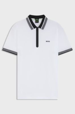 Cotton-piqu&eacute; polo shirt with zip placket, White