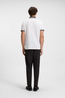 Cotton-piqu&eacute; polo shirt with zip placket, White