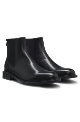 Leather Chelsea boots with elasticated panels, Black