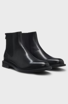 Leather Chelsea boots with elasticated panels, Black