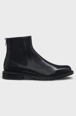 Leather Chelsea boots with elasticated panels, Black