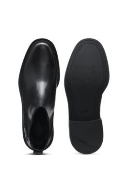 Leather Chelsea boots with elasticated panels, Black