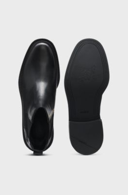 Leather Chelsea boots with elasticated panels, Black