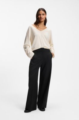 Straight-fit trousers with pleat front, Black