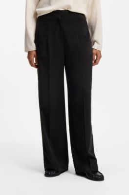 Straight-fit trousers with pleat front, Black