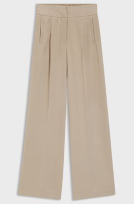 Straight-fit trousers with pleat front, Beige