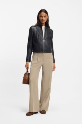 Straight-fit trousers with pleat front, Beige