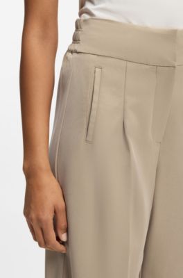 Straight-fit trousers with pleat front, Beige