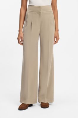 Straight-fit trousers with pleat front, Beige