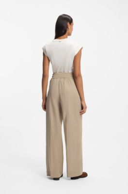 Straight-fit trousers with pleat front, Beige