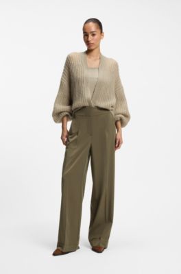 Pantaloni straight fit con piega sulla parte frontale, Verde scuro