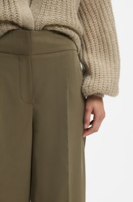 Pantaloni straight fit con piega sulla parte frontale, Verde scuro