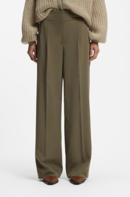 Pantaloni straight fit con piega sulla parte frontale, Verde scuro