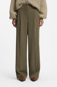Straight-fit trousers with pleat front, Dark Green