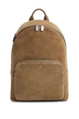 Backpack in monogram-embossed suede, Beige