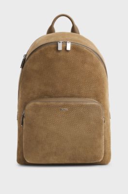 Backpack in monogram-embossed suede, Beige