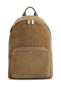 Zaino in pelle scamosciata goffrata con monogramma, Beige