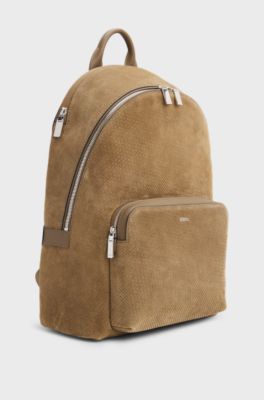 Backpack in monogram-embossed suede, Beige