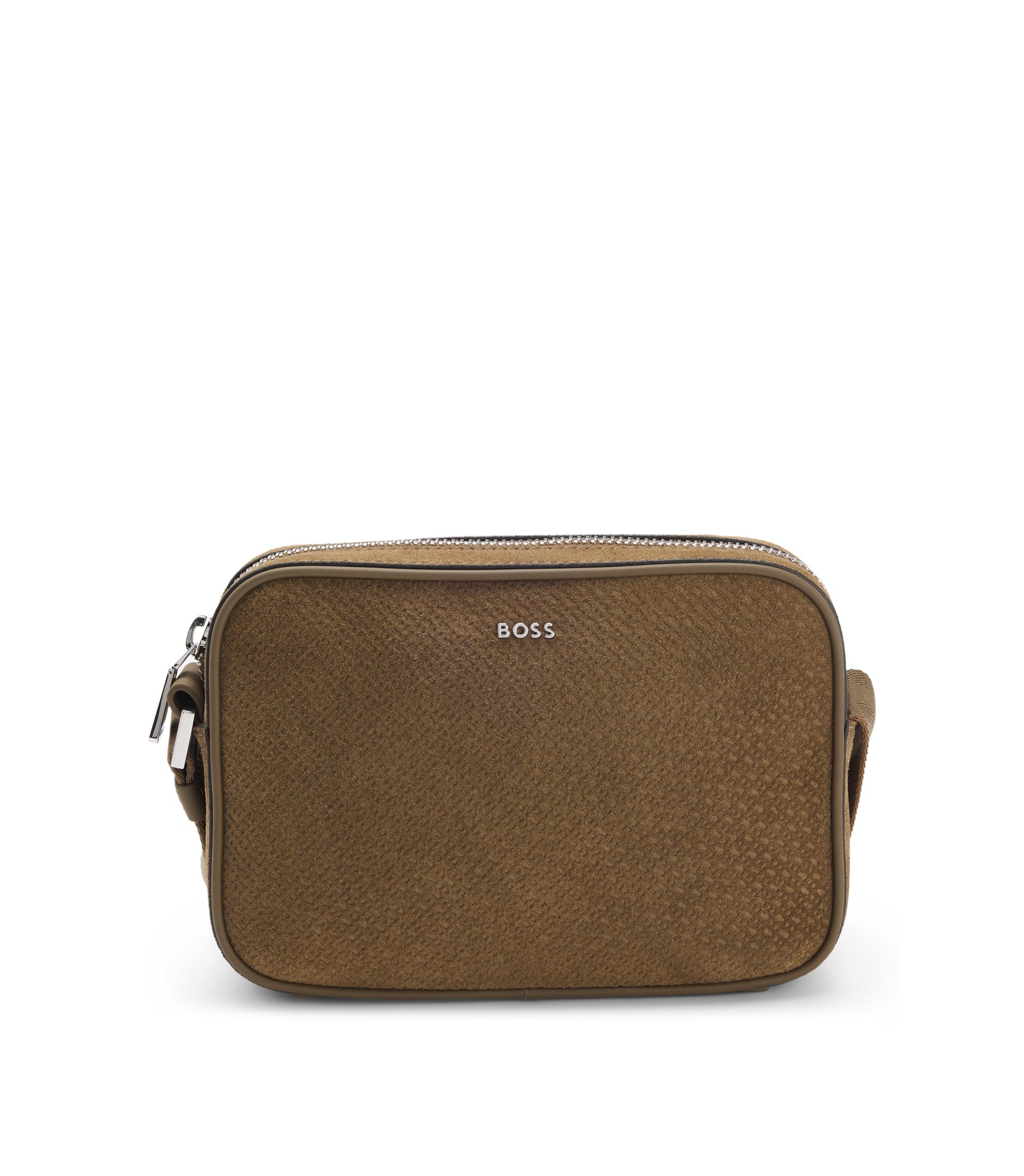 Umhängetasche aus Veloursleder mit Monogramm-Prägung