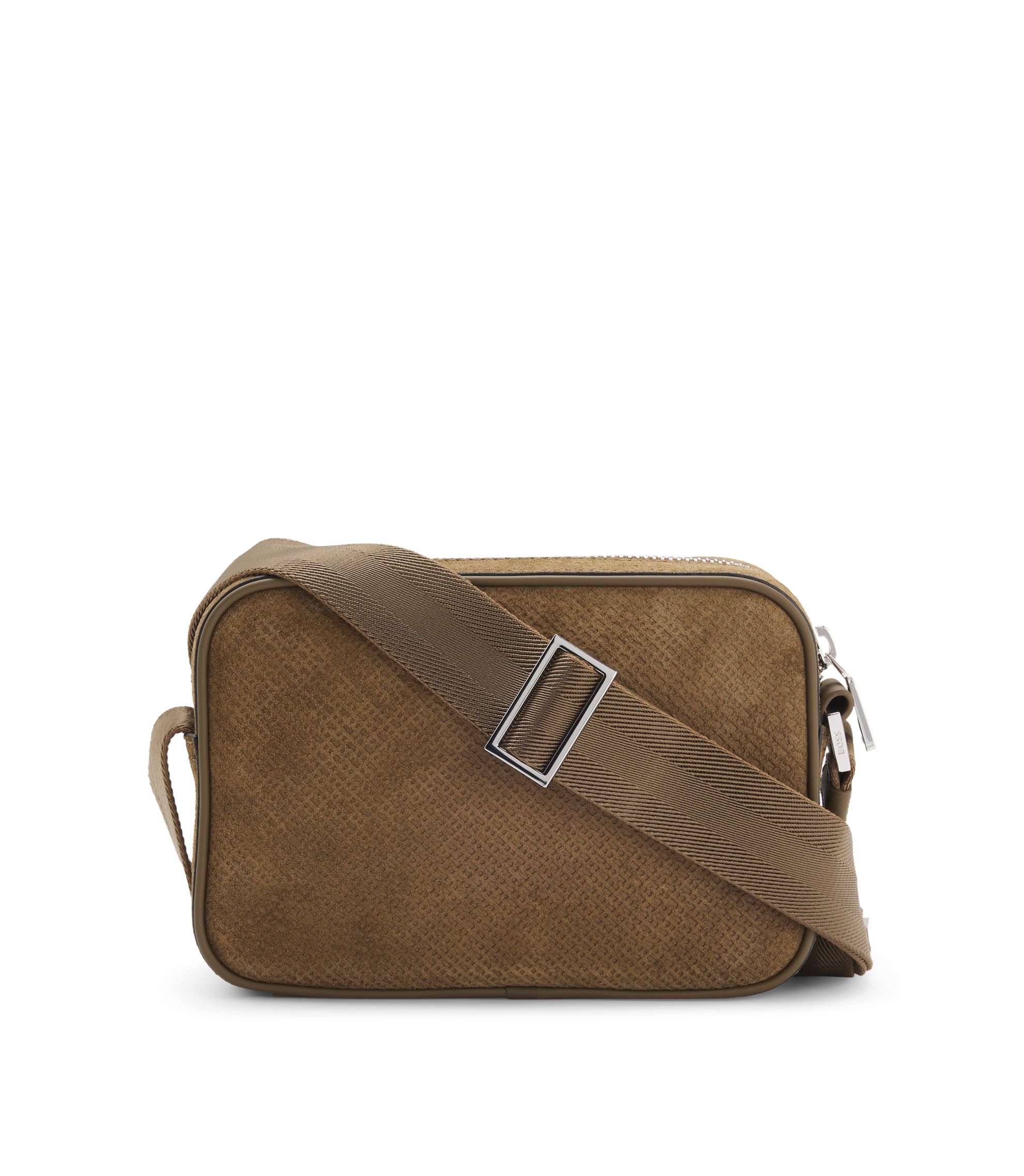 BOSS - Crossbody bag in monogram-embossed suede - Beige