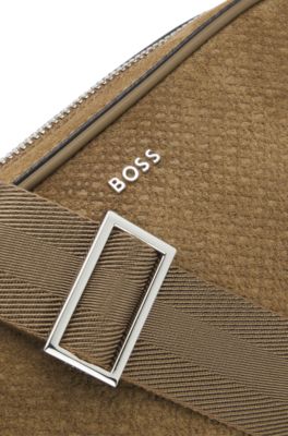 Crossbody bag in monogram-embossed suede, Beige