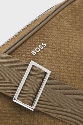 Crossbody bag in monogram-embossed suede, Beige