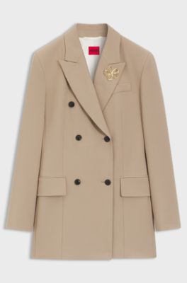 Double-breasted regular-fit blazer with hourglass shape, Beige