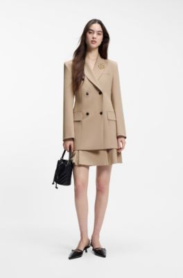 Double-breasted regular-fit blazer with hourglass shape, Beige